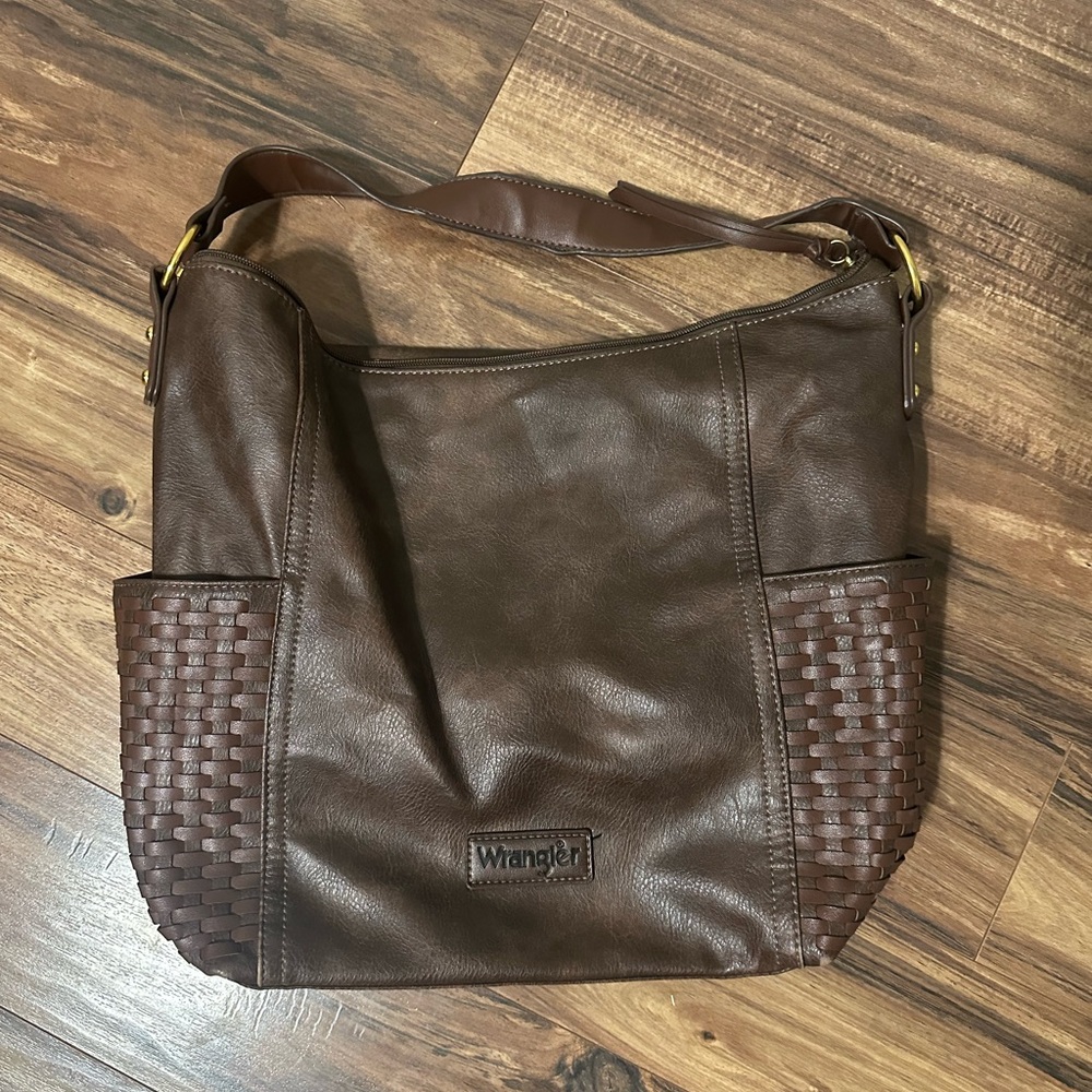 Wrangler Dark Brown Faux Leather Tote with Patterned Interior